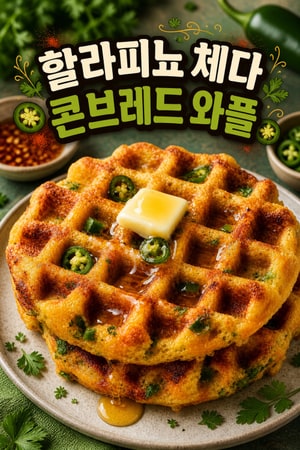 매콤 짭짤한 풍미 가득! 할라피뇨 체다 콘브레드 와플 레시피