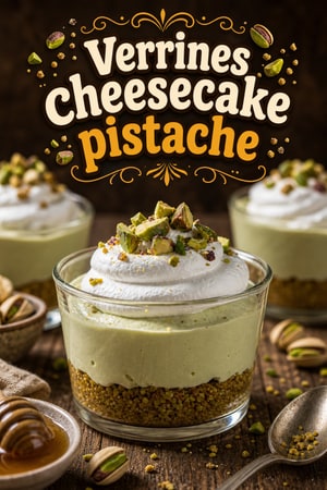 Verrines cheesecake pistache sans cuisson, croûte au miel