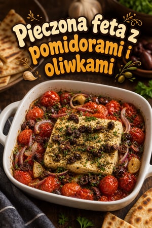 Pieczona feta z pomidorami i oliwkami