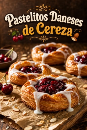 Pastelitos Daneses Rellenos de Cereza con Glaseado de Almendra