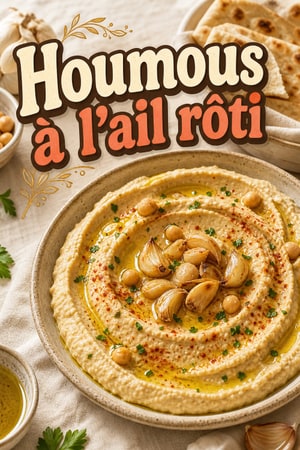 Houmous Onctueux à l'Ail Rôti et Huile d'Olive Maison
