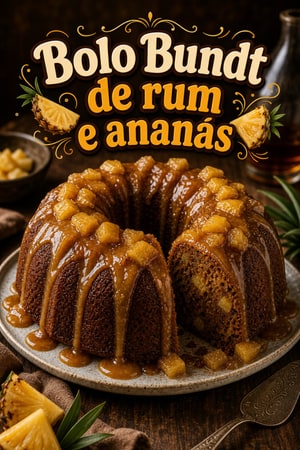Bolo Bundt húmido de rum escuro e glacê de ananás caseiro