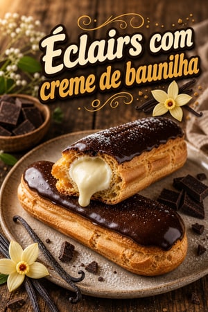 Éclairs Franceses Clássicos com Creme de Baunilha Perfeitos