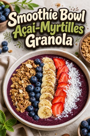Bol de Smoothie Açai-Myrtilles avec Granola