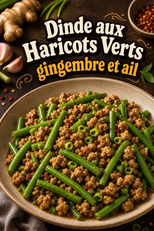 Poêlée de dinde au gingembre, ail et haricots verts