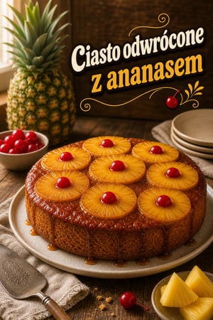 Klasyczne ciasto odwrócone z ananasem i wisienkami