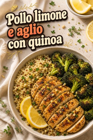 Pollo al Limone e Aglio con Quinoa e Broccoli Arrostiti