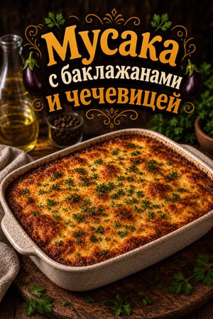 Овощная мусака с баклажанами и чечевицей под  бешамелью