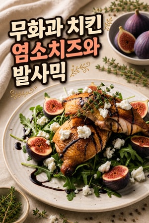 허브로 구운 무화과와 염소치즈를 올린 치킨, 발사믹 글레이즈 — 달콤한 무화과와 고소한 치즈의 완벽한 조화