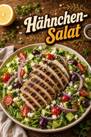 Mediterraner griechischer Hähnchen-Salat mit Zitrone