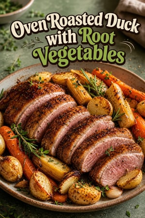 Oven Roasted Duck with Root Vegetables and Herbs