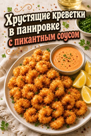 Золотистые креветки попкорн с пикантным соусом