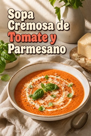 Sopa Cremosa de Tomate y Parmesano con Albahaca Fresca