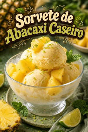 Sorvete de Abacaxi Caseiro Cremoso com Fruta Fresca