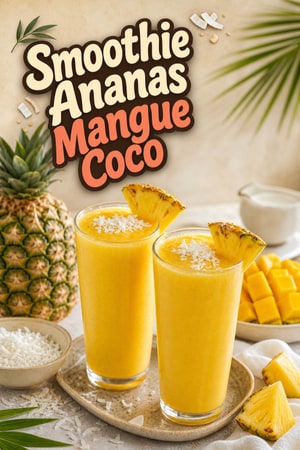 Smoothie Tropical Ananas, Mangue et Noix de Coco