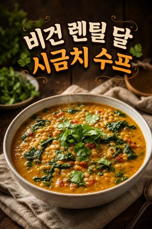 비건 렌틸 달 시금치 스프 - 인도식 따뜻한 수프
