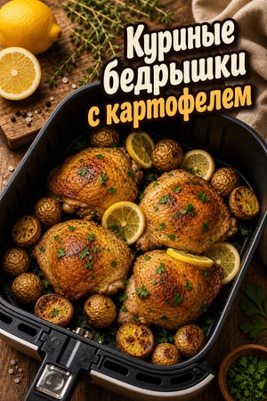 Куриные бедрышки с картофелем в аэрогриле с лимоном и травами