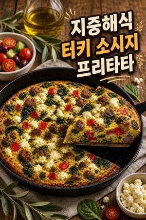 터키 소시지와 페타 치즈를 곁들인 고단백 지중해식 프리타타