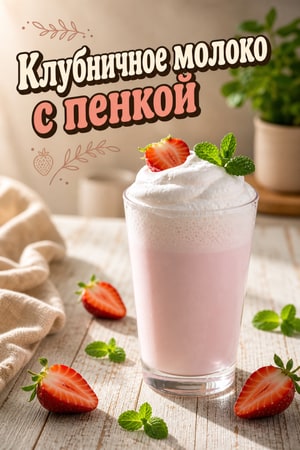 Клубничное облачное молоко с воздушной пеной и мятой