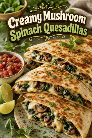 Creamy Mushroom & Spinach Quesadillas with Garlic and Herbs