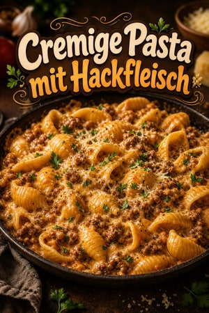 Cremige One-Pot-Pasta mit Hackfleisch und Muschelnudeln