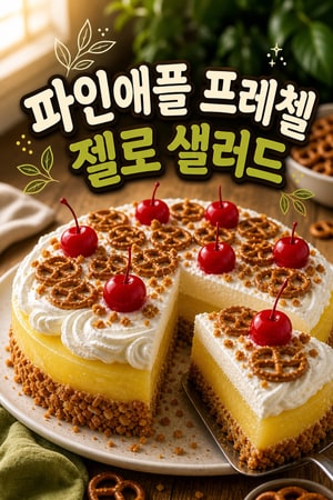 파인애플 프레첼 젤로 샐러드 — 추억의 달콤짭짤함, 바삭한 크러스트와 가벼운 크림치즈 토핑