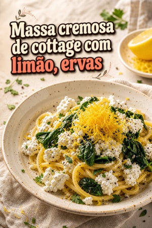 Massa cremosa de cottage com limão, ervas e espinafres