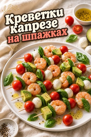 Средиземноморские шампуры с креветками и капрезе