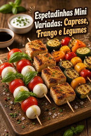 Espetadinhas Mini Variadas: Caprese, Frango e Legumes