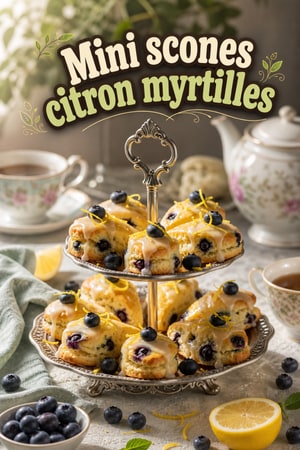 Mini scones au citron et myrtilles, glaçage à l'Earl Grey