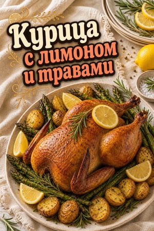 Запеченная курица с лимоном, травами и спаржей к Дню матери