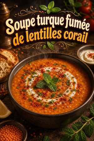 Soupe turque fumée de lentilles corail et tomates, menthe
