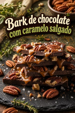 Bark de Chocolate com Caramelo de Manteiga Dourada e Pecã