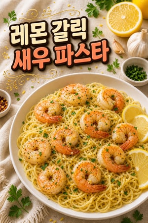상큼한 레몬 갈릭 버터 쉬림프 스캠피와 엔젤 헤어 파스타