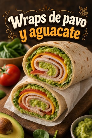 Wraps de pavo y aguacate altos en proteína para colegio
