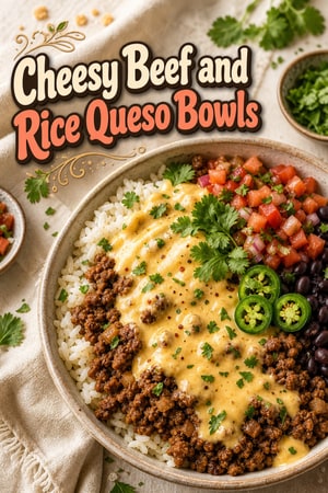 Cheesy Beef and Rice Queso Bowls with Fresh Pico
