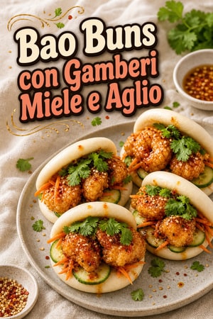 Mini Bao Buns con Gamberi Croccanti al Miele e Aglio