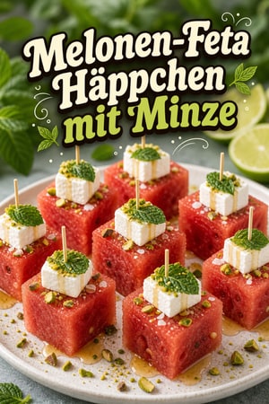 Kühle Wassermelonen-Minz-Häppchen mit Feta & Limette
