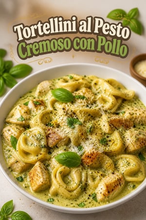 Tortellini al Pesto Cremoso con Pollo