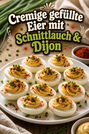Cremige gefüllte Eier mit Schnittlauch & Dijon für Partys