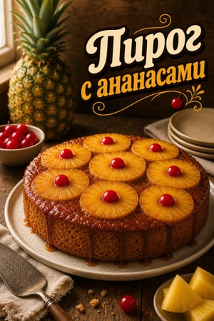 Классический перевернутый пирог с ананасами и вишней