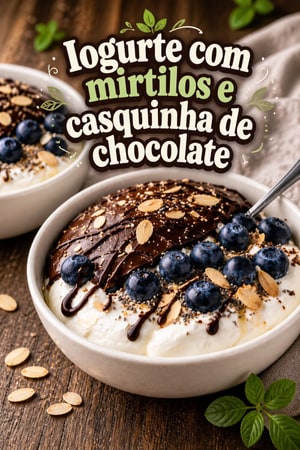 Taça de Iogurte com Mirtilos e Casca Mágica de Chocolate
