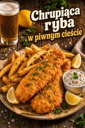 Chrupiąca ryba w piwnym cieście z potrójnymi frytkami