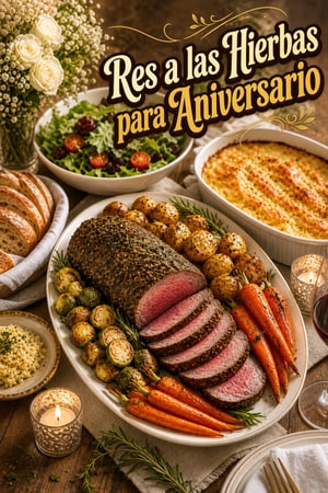 Menú Elegante de Buffet para Aniversario con Res a las Hierbas
