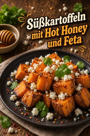 Würzige Hot Honey Süßkartoffeln mit Feta aus dem Ofen