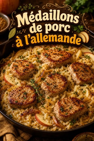 Médaillons de porc à l'allemande, choucroute tiède crémeuse