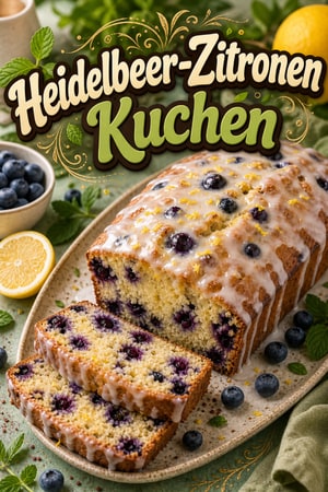 Klassischer Heidelbeer-Zitronen-Kuchen mit süßer Glasur