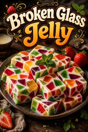 Vibrant Broken Glass Jelly with Sweet Cream Base