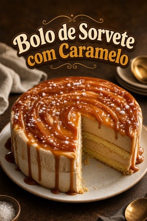 Bolo de Sorvete de Caramelo com Calda de Caramelo Salgado