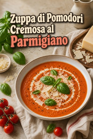 Zuppa di Pomodori Cremosa al Parmigiano con Basilico Fresco